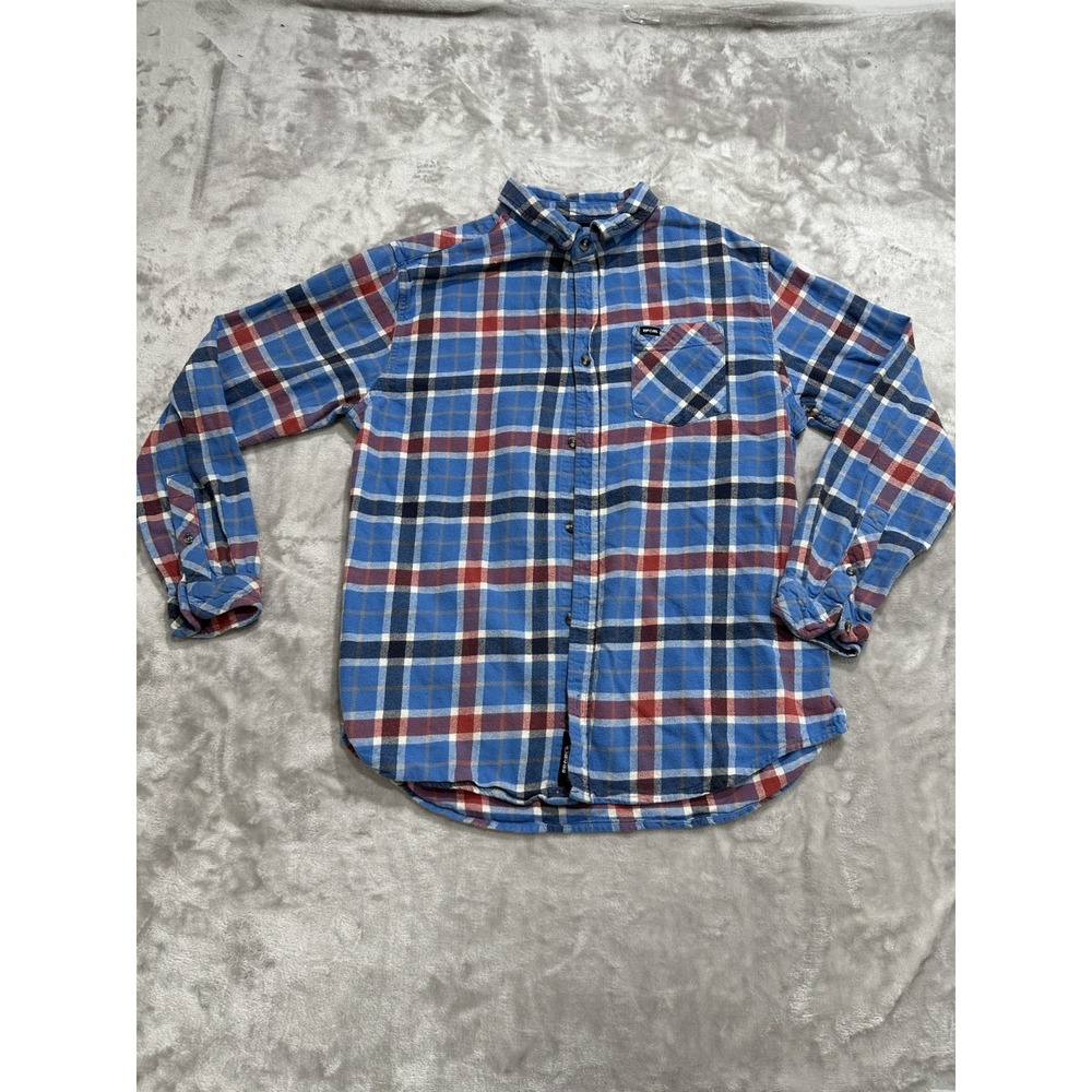 Rip Curl Shirt Boys 14 Blue Red Checked Thick Flannel Long Sleeve Button Up EUC‎